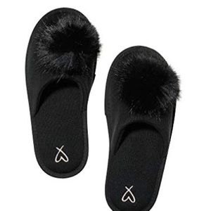 Victoria Secret Black Pom Pom Slippers.